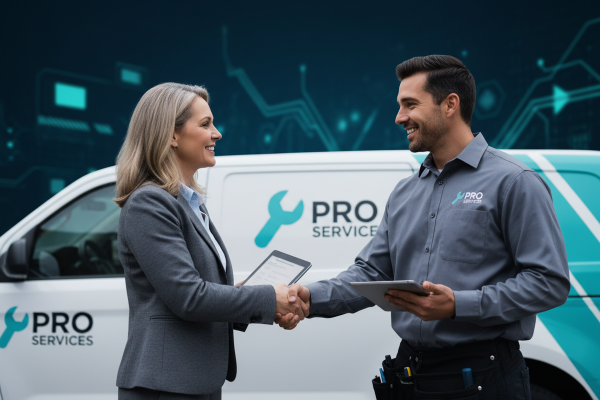 Satisfied Customer with Technician After Service Completion