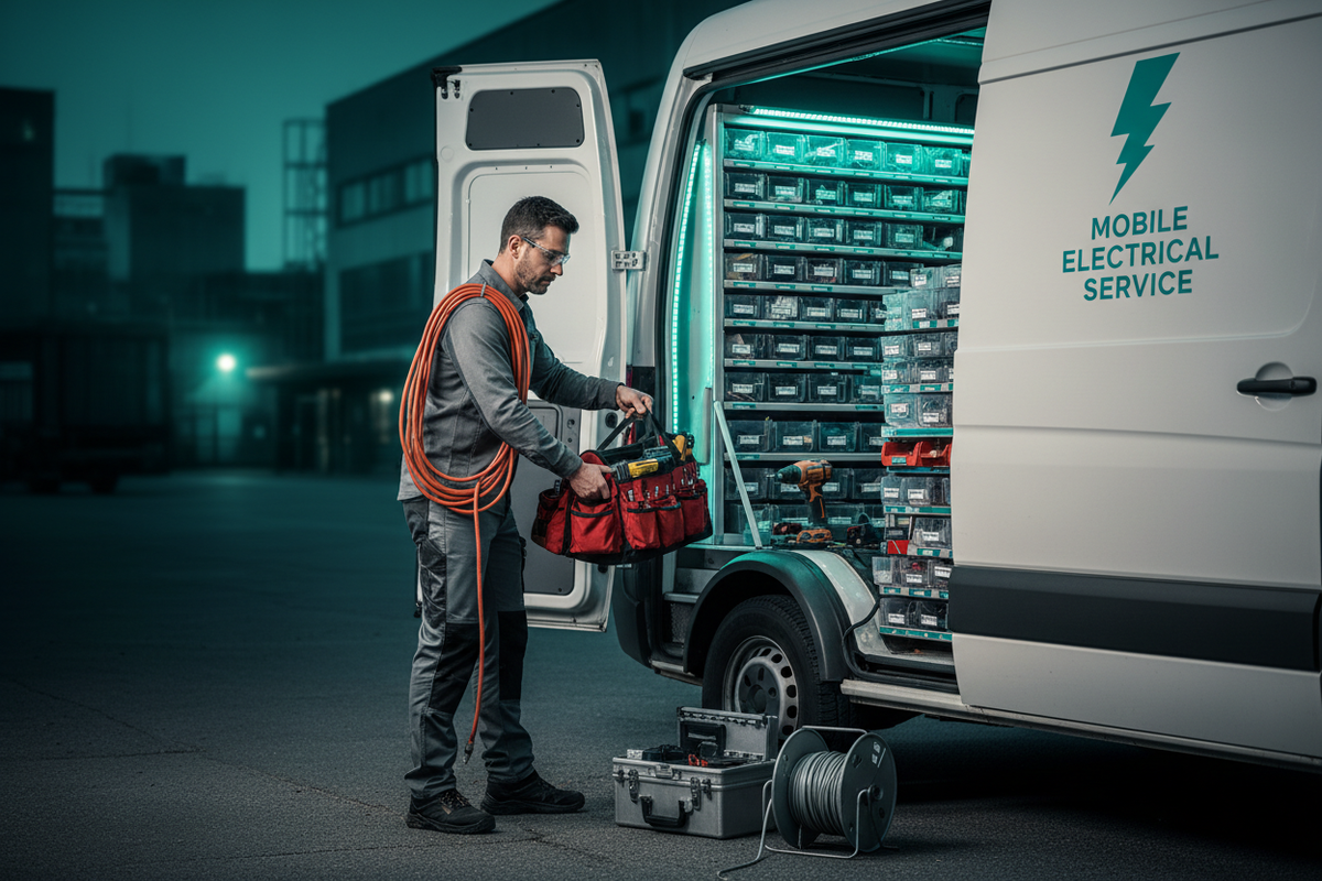 Electrician Unloading Equipment from Service Van