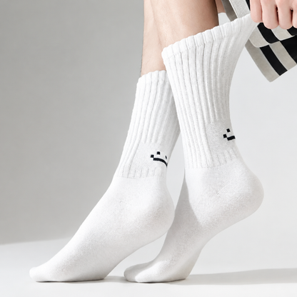 Smiley Face Crew Socks – Ribbed Cotton Blend, EU 35–44