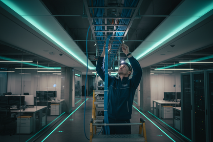 Network Technician Installing Ethernet Cables - Professional Structured Cabling