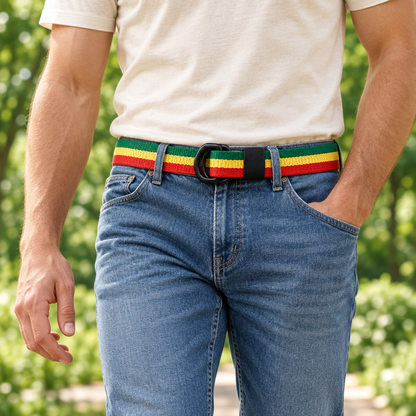 Modelo tricolor en un paseo por el parque
