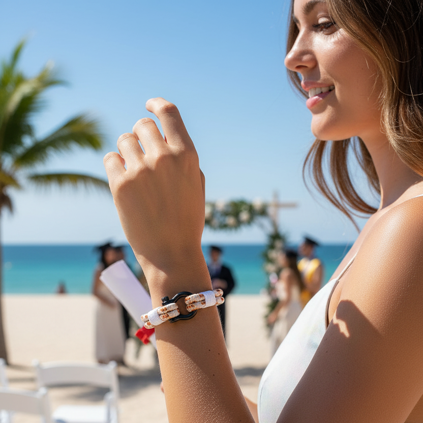 Navy Rope Bracelet - Female Beach White