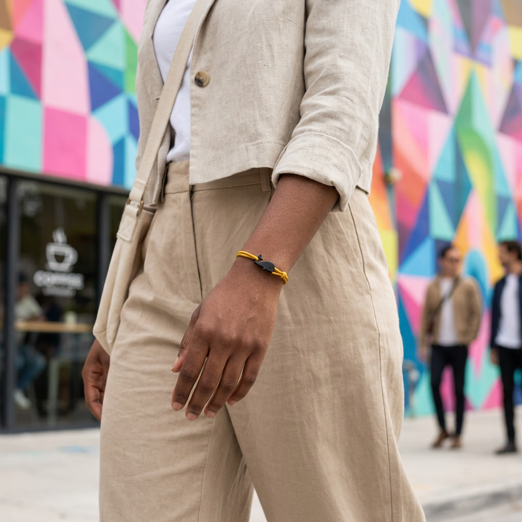 Pulsera de ballena amarilla con un estilo casual contemporáneo