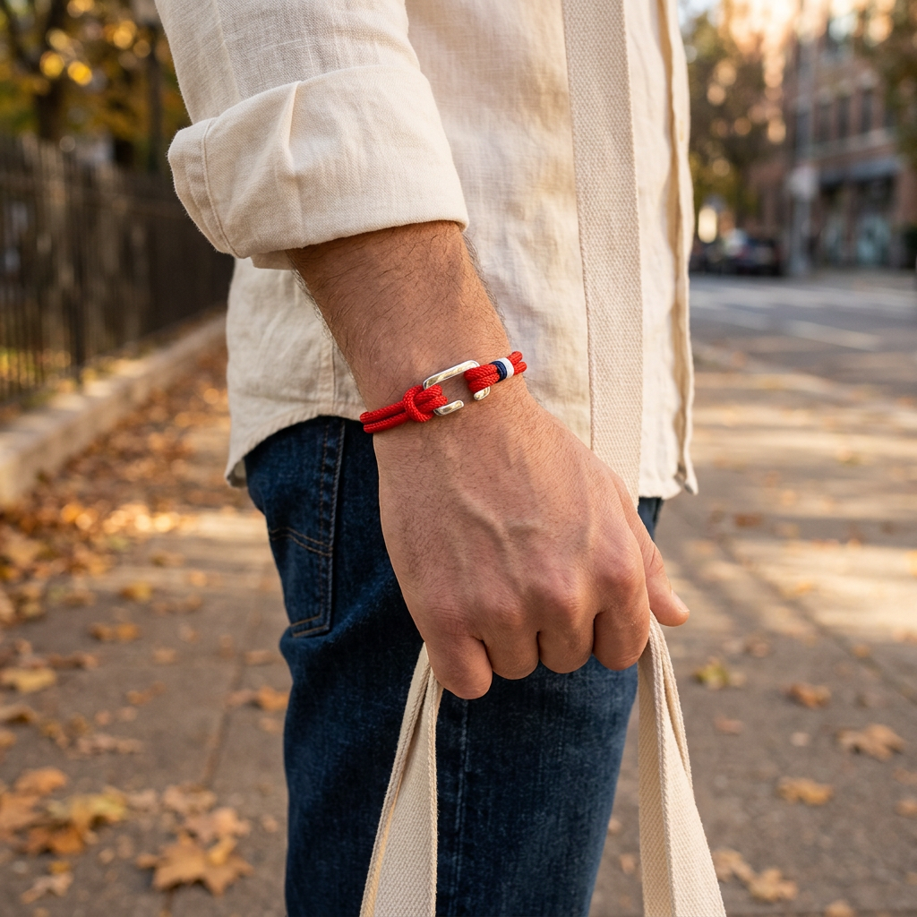 Pulsera roja durante un paseo urbano