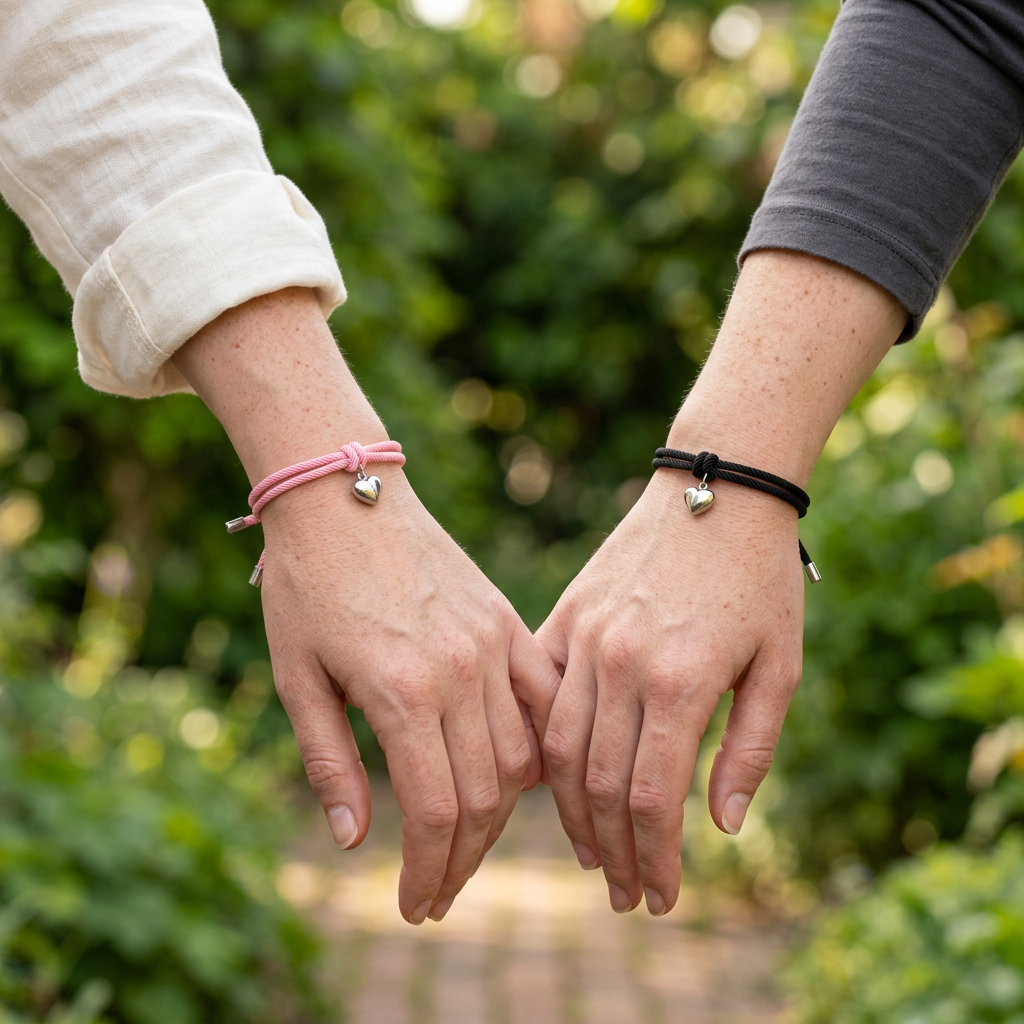 Pulseras de corazón rosa y negra durante un paseo